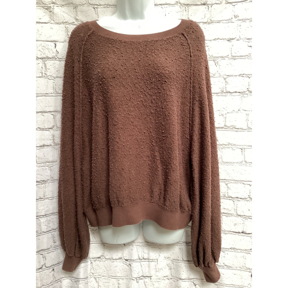 Free People Brown Boucle Knit Oversized Raglan Pullover Sweater XS